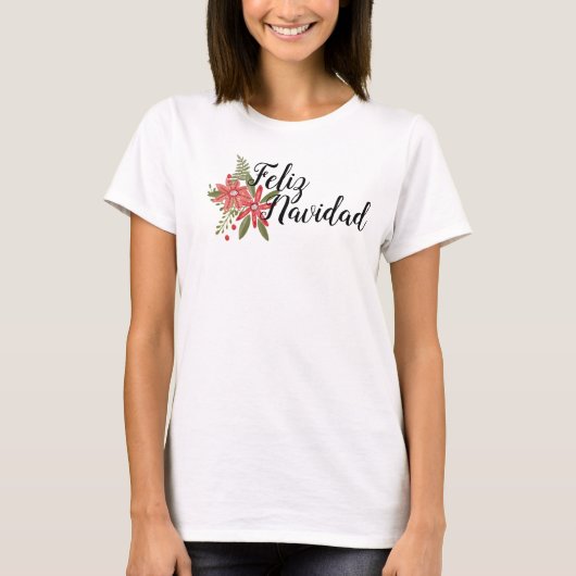 Feliz Navidad met Poinsettias T-shirt (Voorkant)