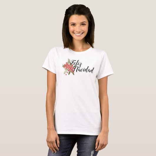 Feliz Navidad met Poinsettias T-shirt (Voorkant volledig)