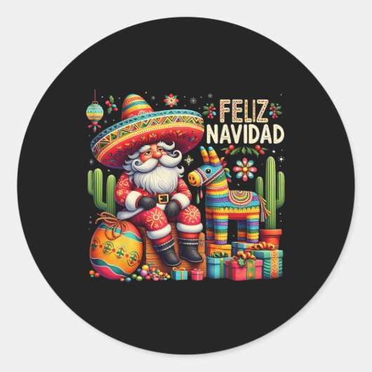 Feliz Navidad Mexicaanse Grappige Kerstfeest Ronde Sticker (Voorkant)