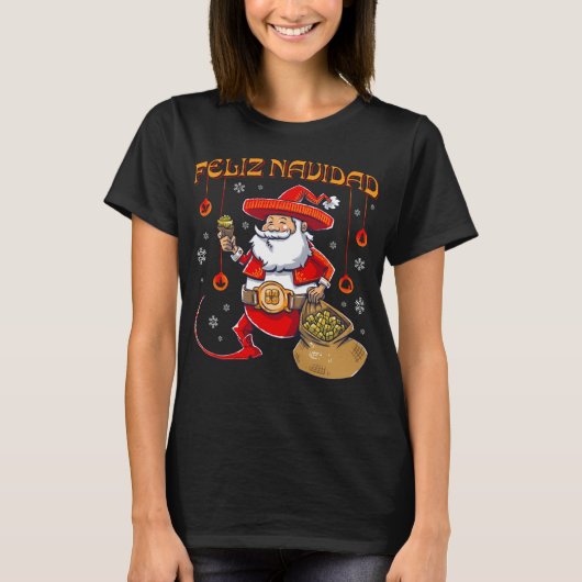 Feliz Navidad Mexicaanse kerstman Mexicaanse boer T-shirt (Voorkant)