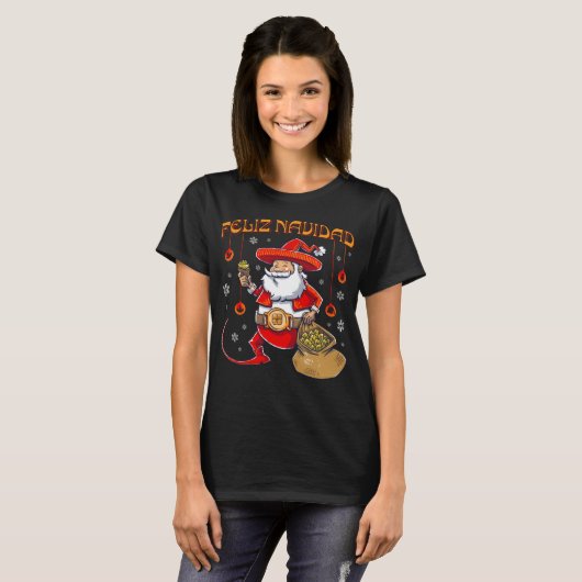 Feliz Navidad Mexicaanse kerstman Mexicaanse boer T-shirt (Voorkant volledig)