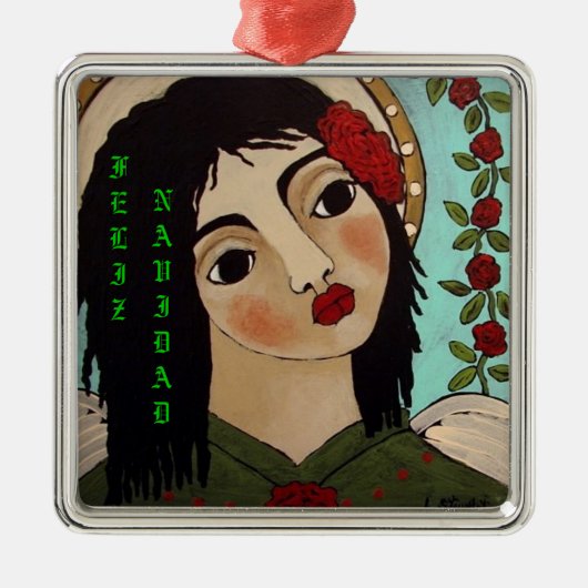 Feliz Navidad Mexican Angel Metalen Ornament (Voorkant)