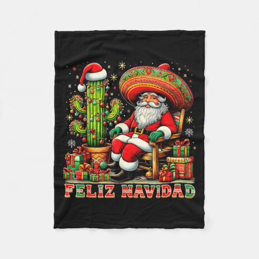 Feliz Navidad Mexican Christmas Santa Sombrero Cac Fleece Deken (Voorkant)