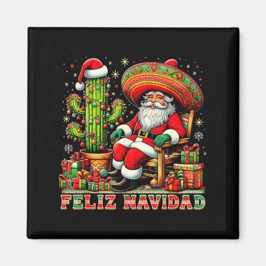 Feliz Navidad Mexican Christmas Santa Sombrero Cac Magneet (Voorkant)
