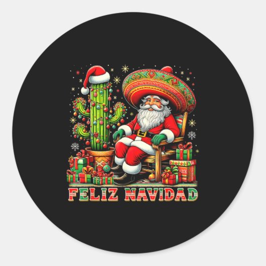 Feliz Navidad Mexican Christmas Santa Sombrero Cac Ronde Sticker (Voorkant)