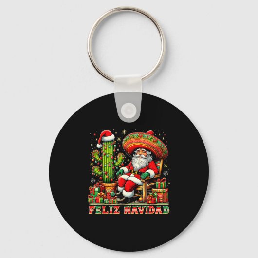 Feliz Navidad Mexican Christmas Santa Sombrero Cac Sleutelhanger (Voorkant)