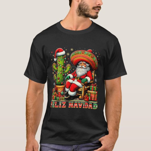 Feliz Navidad Mexican Christmas Santa Sombrero Cac T-shirt (Voorkant)