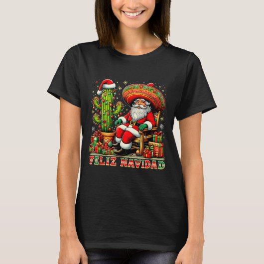 Feliz Navidad Mexican Christmas Santa Sombrero Cac T-shirt (Voorkant)