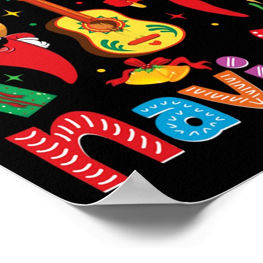 Feliz Navidad Mexican Fiesta Hot Pepper Guitar Xma Poster (Hoek)