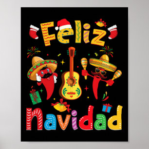 Feliz Navidad Mexican Fiesta Hot Pepper Guitar Xma Poster