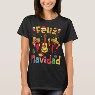 Feliz Navidad Mexican Fiesta Hot Pepper Guitar Xma T-shirt
