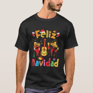 Feliz Navidad Mexican Fiesta Hot Pepper Guitar Xma T-shirt