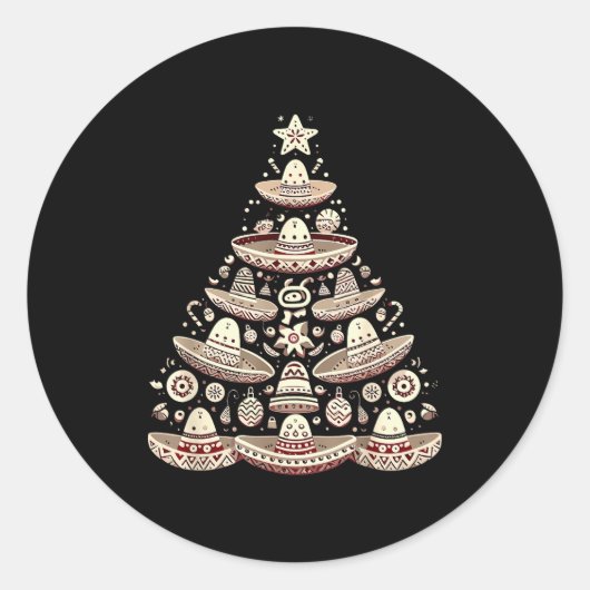 Feliz Navidad Mexican Sombrero Christmas Tree Men  Ronde Sticker (Voorkant)
