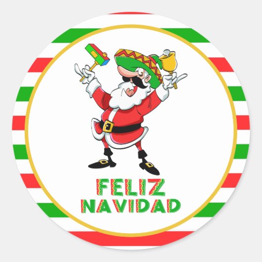 Feliz Navidad Mexico Kerstman Ronde Sticker (Voorkant)