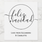 Feliz Navidad Minimalistisch gepersonaliseerd Kers Wijn Etiket (Enkel label)