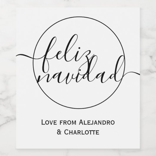 Feliz Navidad Minimalistisch gepersonaliseerd Kers Wijn Etiket (Enkel label)