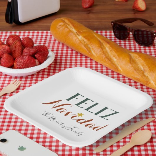 Feliz Navidad minimalistische kerstfeestdag Papieren Bordje (Picknick)