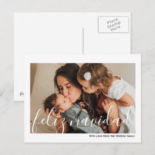 Feliz Navidad Minimalistische typografie Foto Briefkaart (Voorkant / Achterkant)