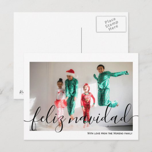 Feliz Navidad Minimalistische typografie Foto Briefkaart (Voorkant / Achterkant)