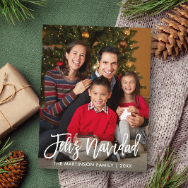 Feliz Navidad Modern Brush Script Family Foto Briefkaart