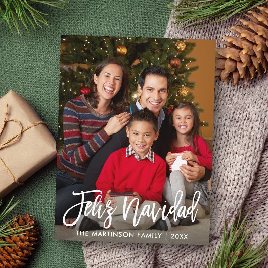 Feliz Navidad Modern Brush Script Family Foto Briefkaart