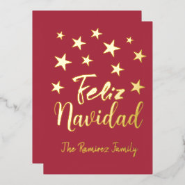 Feliz Navidad Modern Goud Kerstmis Familie Folie Feestdagenkaart