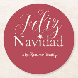 Feliz Navidad Modern Kerstmis. Family Holiday Ronde Kartonnen Onderzetter