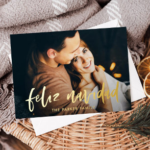 Feliz Navidad   Modern Spaans Twee foto Kerstmis Folie Feestdagenkaart