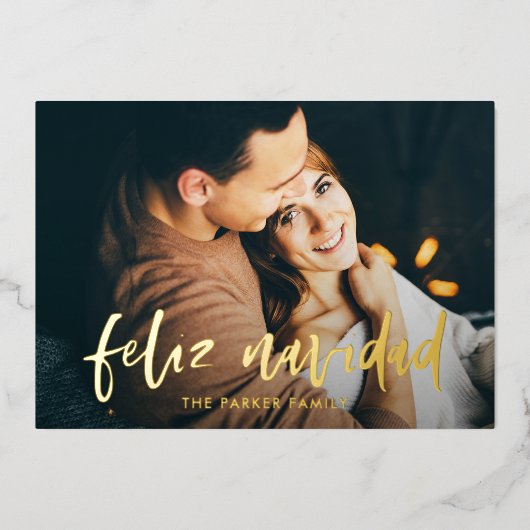 Feliz Navidad | Modern Spaans Twee foto Kerstmis Folie Feestdagenkaart (Voorkant)