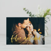 Feliz Navidad | Modern Spaans Twee foto Kerstmis Folie Feestdagenkaart (Staand Voorkant)