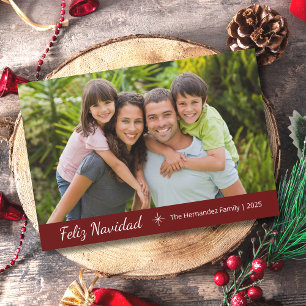 Feliz Navidad Moderne Familie Foto Kerstmis Rood Feestdagenkaart