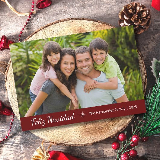 Feliz Navidad Moderne Familie Foto Kerstmis Rood Feestdagenkaart