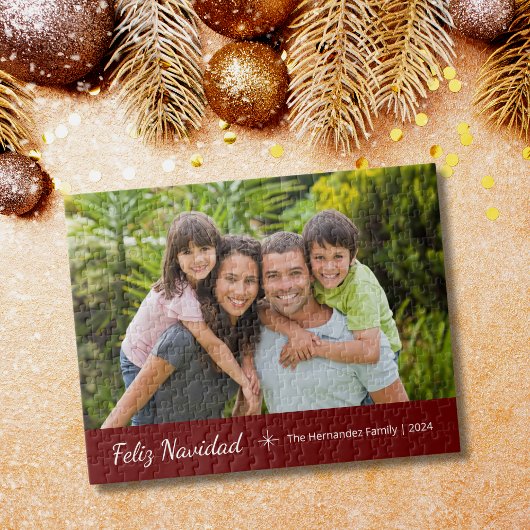 Feliz Navidad Moderne Familie Foto Kerstmis Rood Legpuzzel