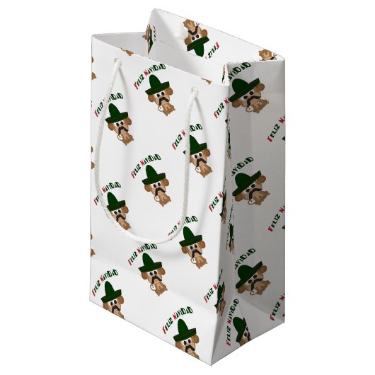 Feliz Navidad Monkey Klein Cadeauzakje (Voorkant Gekanteld)