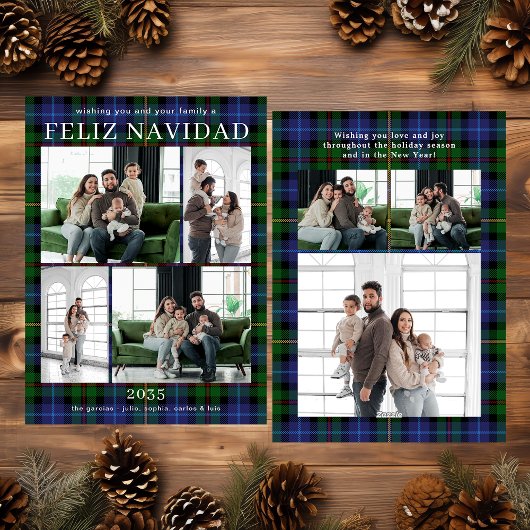 Feliz Navidad Multi Foto Groen Geruite Kerstkaart