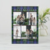 Feliz Navidad Multi Foto Groen Geruite Kerstkaart (Staand voorkant)