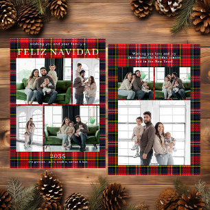 Feliz Navidad Multi Foto Rode Geruite Kerstkaart