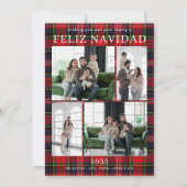 Feliz Navidad Multi Foto Rode Geruite Kerstkaart (Voorkant)