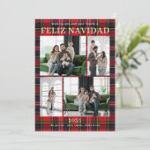 Feliz Navidad Multi Foto Rode Geruite Kerstkaart (Staand voorkant)