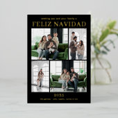 Feliz Navidad Multi Photo Gold Folie Feestdagenkaart (Staand Voorkant)