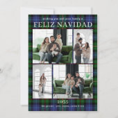 Feliz Navidad Multi Photo Grren Plaid Holiday Card Feestdagenkaart (Voorkant)