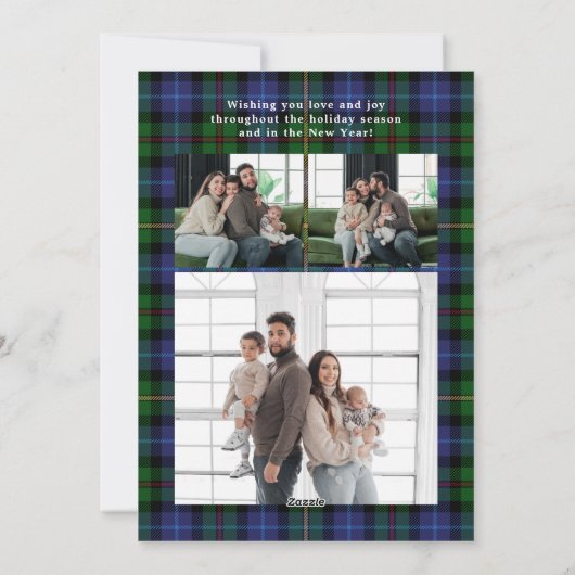 Feliz Navidad Multi Photo Grren Plaid Holiday Card Feestdagenkaart (Achterkant)