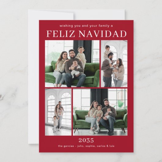 Feliz Navidad Multi Photo Holiday Kaart (Voorkant)