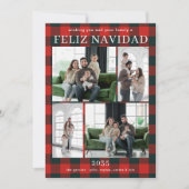 Feliz Navidad Multi Photo Red Buffalo Plaid Feestdagenkaart (Voorkant)