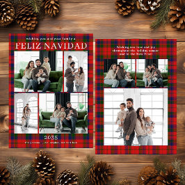 Feliz Navidad Multi Photo Red Plaid Holiday Card Feestdagenkaart