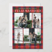 Feliz Navidad Multi Photo Red Plaid Holiday Card Feestdagenkaart (Voorkant)