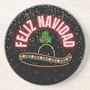 Feliz Navidad Neon Hoed Vakantie Zandsteen Onderzetter