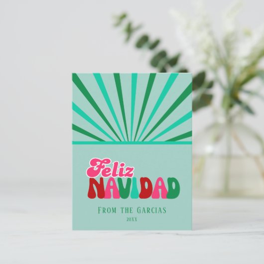 Feliz Navidad - Niet Foto aangepaste aqua Feestdagenkaart (Staand voorkant)