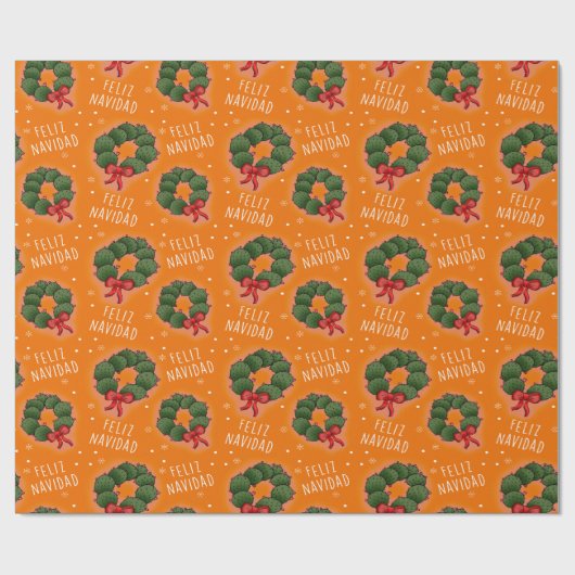 Feliz Navidad Nopal Wreath Wrapping Paper Cadeaupapier (Vlak)
