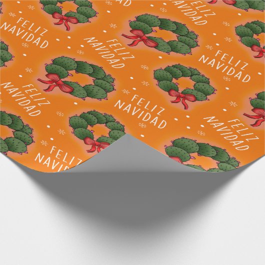 Feliz Navidad Nopal Wreath Wrapping Paper Cadeaupapier (Hoek)